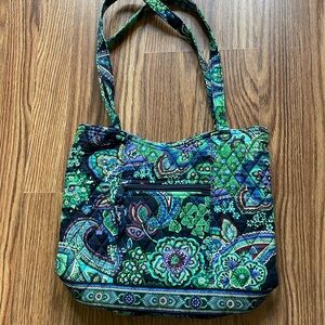 Vera Bradley Mediterranean Blue Shoulder Bag Blue Green Floral Cotton